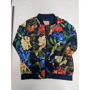 Gibson & Latimer Womens Floral Bomber Jacket Navy Blue Zip Up Medium LA3581SYP